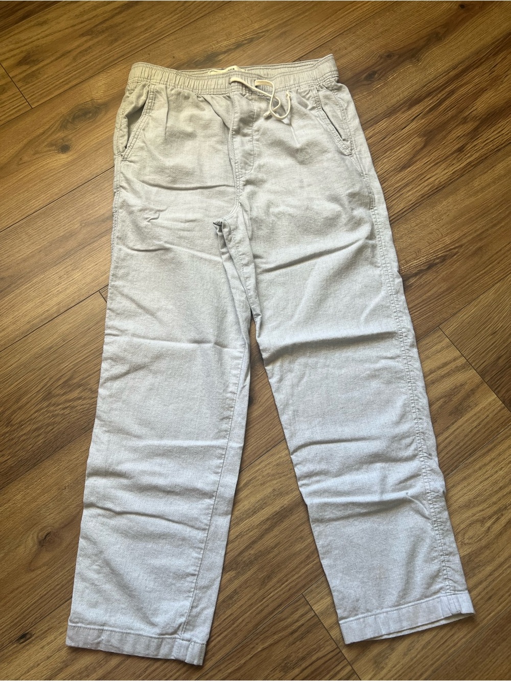 Hollister Grey Loose Fit Linen Blend Drawstring Beach Vacation Pants M